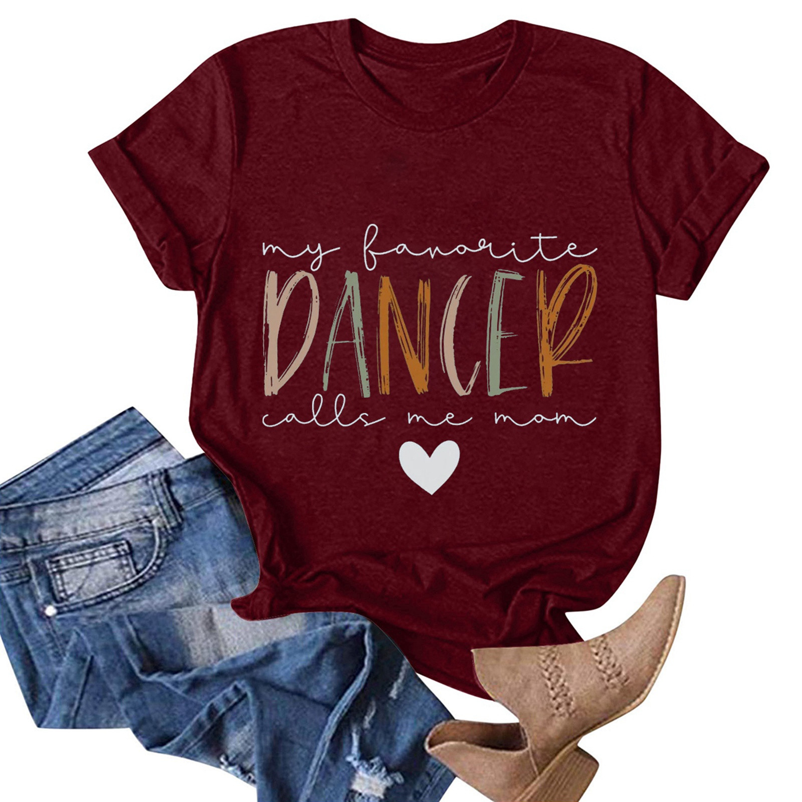 thumbnail image 4 of Camiseta «My Favorite Dancer Call Me Mom» (Mi bailarina favorita, llámame mamá): cuello redondo, estampado a doble cara, versátil para ocasiones informales y fiestas, lavable a máquina, corte favor, 4 of 4